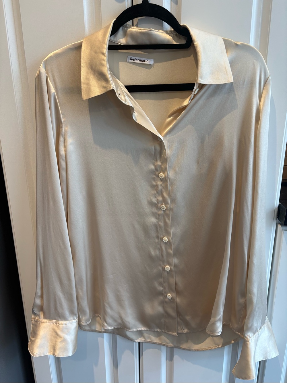 Reformation Ivory Silk Button-Down Shirt